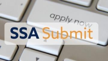 The SSA Submit logo over a keyboard