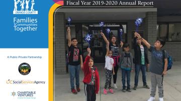 Cover of FaCT FY 2019-2020 Annual Report with kids holding pinwheels