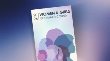 Cover of the 2026 Women & Girls of Orange County report featuring purple shadows of a group of women
