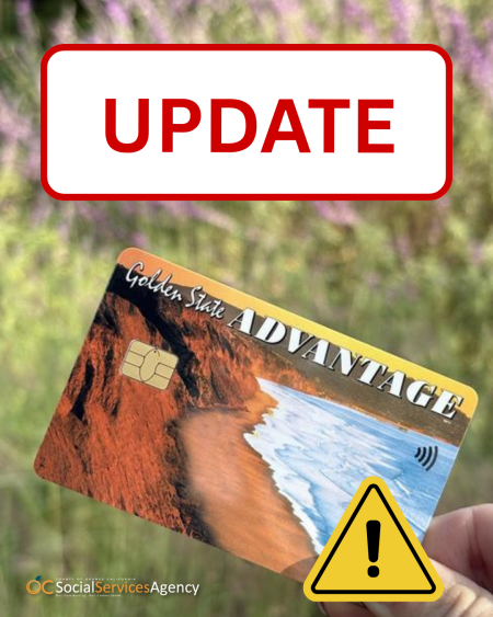 Red text reads "Update" above a picture of a Electronic Benefit Transfer (EBT) card with a caution symbol. 